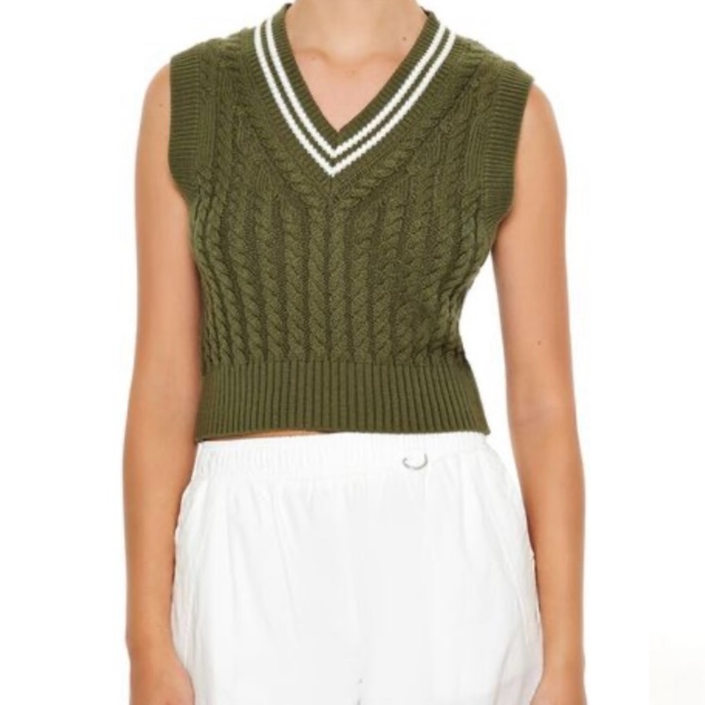 Olive Green Cable Knit Sweater Vest